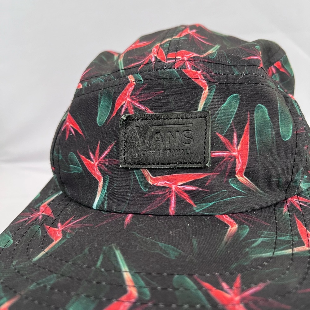 Y2K Vans Black Cap with Red and Green Floral Pattern